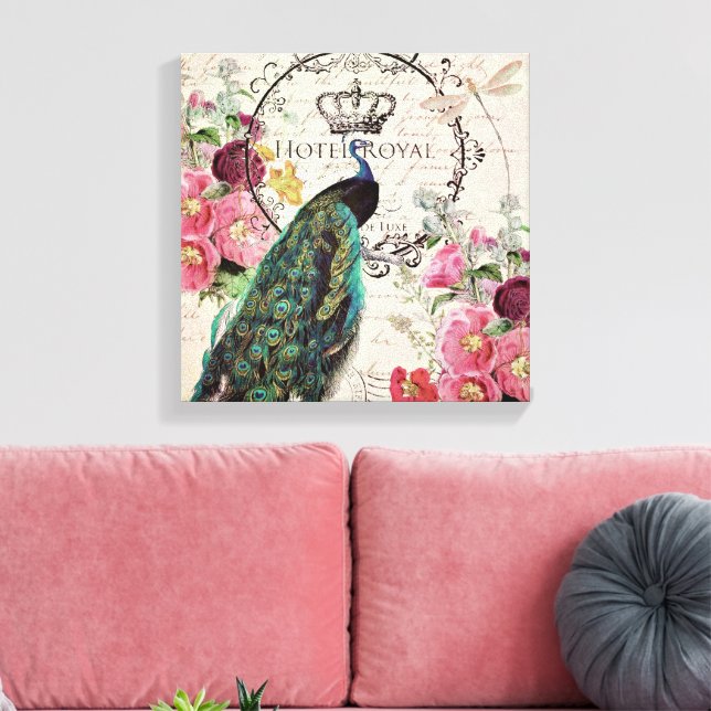 Toile Paon et fleurs de printemps (Insitu(Salon))