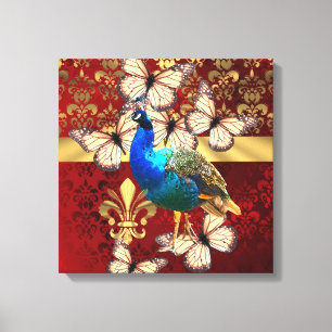 Toile Paon vintage élégant et damassé rouge