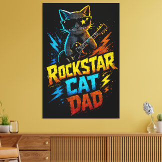 Toile Papa Chat Rockstar Amoureux de Guitare