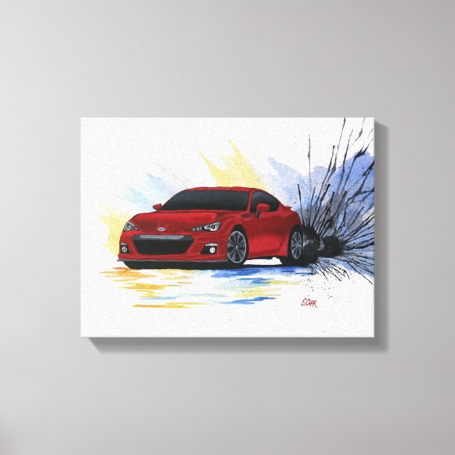 Toile Papier de peinture à l'aquarelle Rouge Subaru BRZ (Recto)