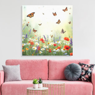 Toile Papier peint papillon et fleurs Art floral élégant
