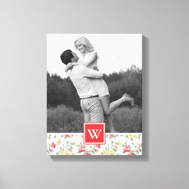 Toile Papier peint rose élégant | Photo avec Monogramme (Recto)