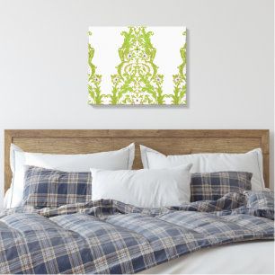 Toile papier peint vert et blanc aux motifs ornés