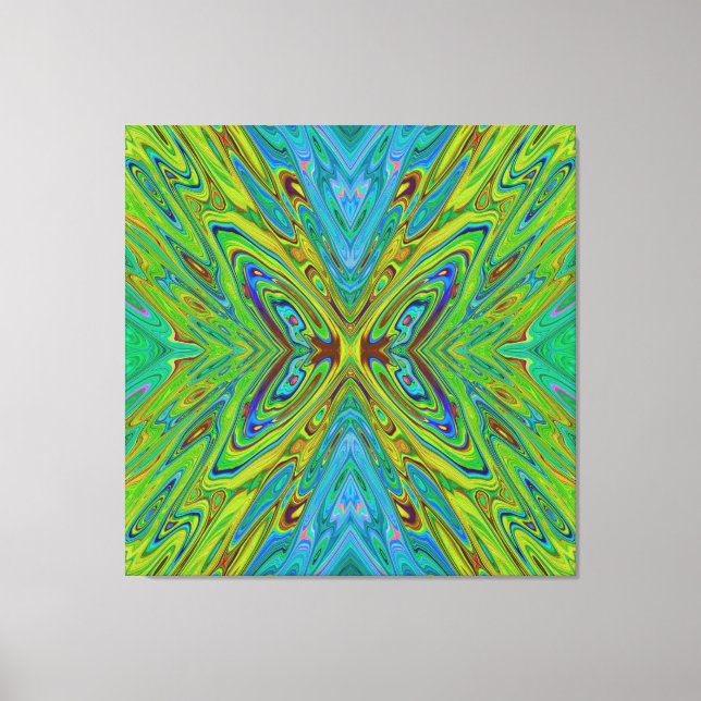 Toile Papillon Abstrait Chartreuse et Bleu Tripant (Recto)