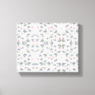 Toile Papillon bleu et fleurs roses à l'aquarelle vintag