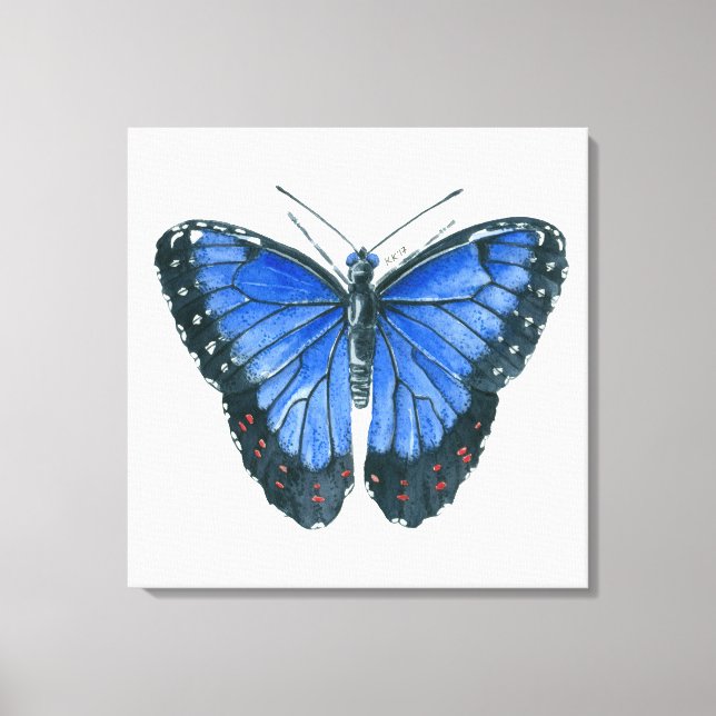 Toile Papillon bleu Morpho aquarelle peinture (Recto)