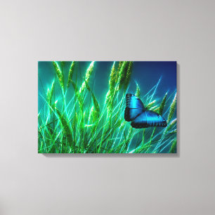 Toile Papillon bleu Morpho sur herbe verte