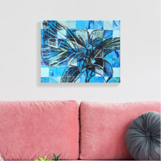 Toile Papillon bleu mosaïque