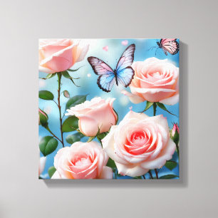 Toile Papillon bleu rose doux