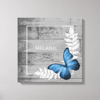 Toile Papillon bleu rustique