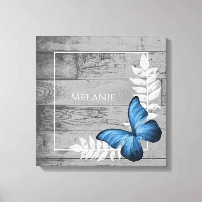Toile Papillon bleu rustique (Recto)