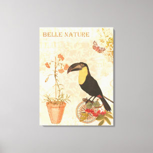 Toile Papillon de fleurs rose d'oiseaux Vintages