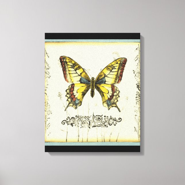 Toile Papillon décoratif avec Fleur sauvage (Recto)
