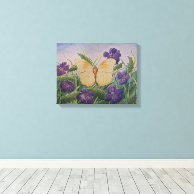Toile Papillon Jaune Avec Fleurs (Insitu (Plancher de Bois))