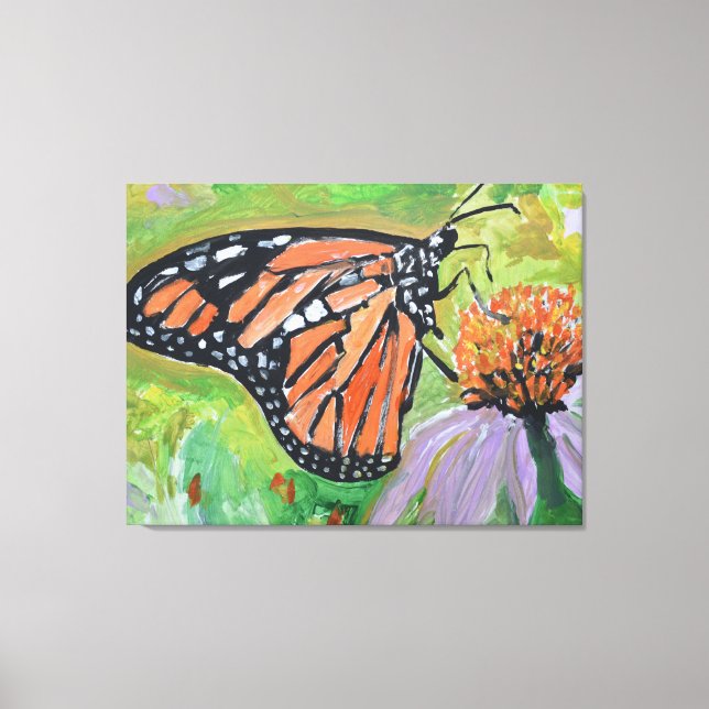 Toile Papillon Monarque sur Fleur (Recto)