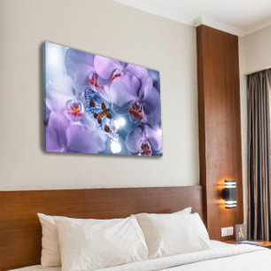 Toile Papillon Visite des fleurs d'orchidées pourpres