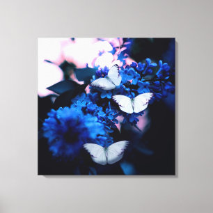 Toile Papillons blancs Fleurs bleues, papillon