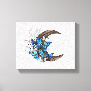 Toile Papillons bleus sur croissant en bois