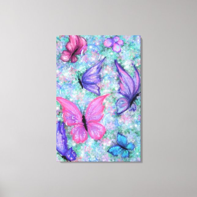 Toile Papillons Colorés en Vol - Printemps (Recto)