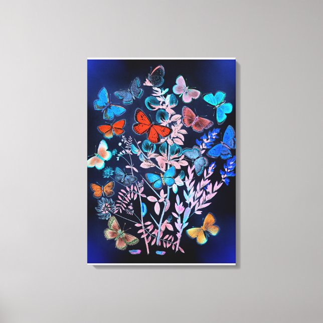 Toile Papillons, couleurs vives, illustration vintage (Recto)