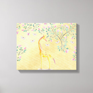 Toile Papillons de la Giraffe d'aquarelle et fleurs