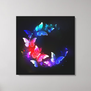 Toile Papillons de nuit Neon brillants sur arrière - pla