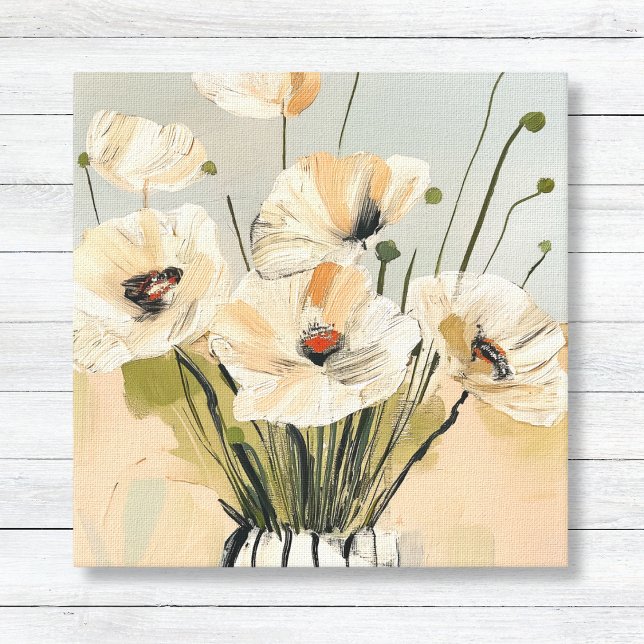 Toile Papillons de pêche neutres Vase Canvas (Peach Neutral Loose Painted Poppies Floral Modern Wall Art Canvas)