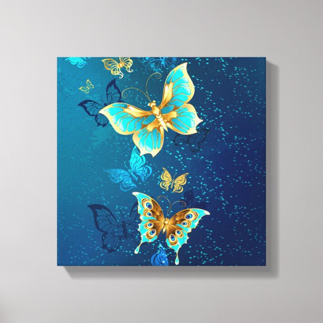 Toile Papillons d'or sur un Arrière - plan bleu (Recto)