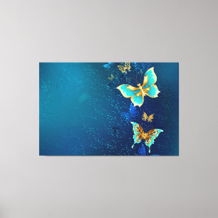 Toile Papillons d'or sur un Arrière - plan bleu