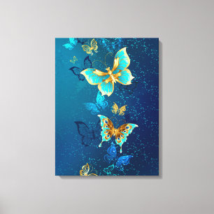 Toile Papillons d'or sur un Arrière - plan bleu
