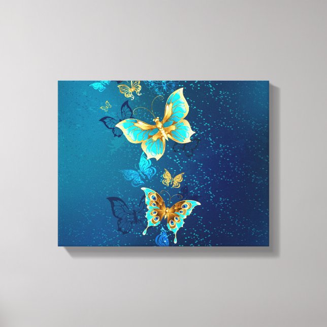 Toile Papillons d'or sur un Arrière - plan bleu (Recto)