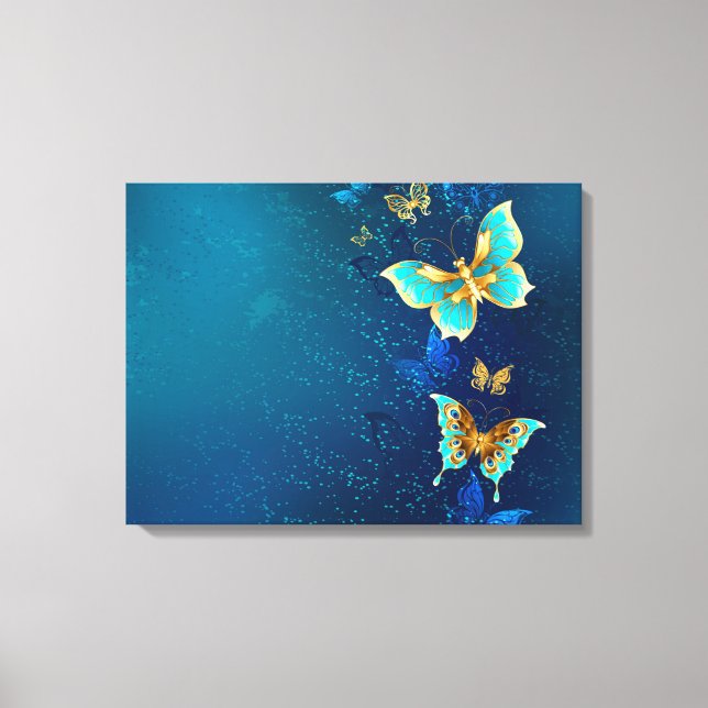 Toile Papillons d'or sur un Arrière - plan bleu (Recto)
