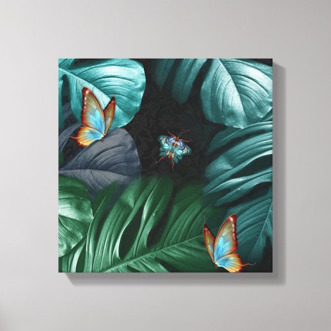 Toile Papillons du Paradis Tropical Turquoise Splash (Recto)