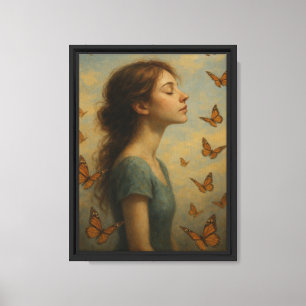Toile Papillons et fille Dreamy Portrait Art