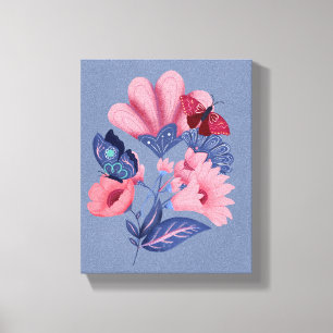 Toile Papillons floraux rose bleu Art folklorique