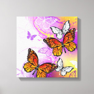 Toile Papillons Monarque sur Arrière - plan pourpre