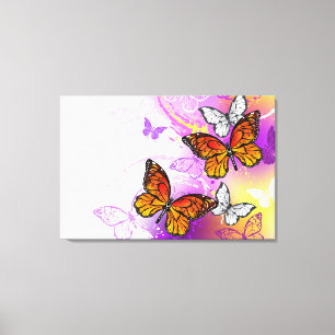 Toile Papillons Monarque sur Arrière - plan pourpre