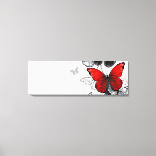 Toile Papillons noirs et rouges volants