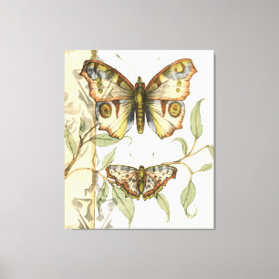 Toile Papillons tandem au-dessus de feuille vert