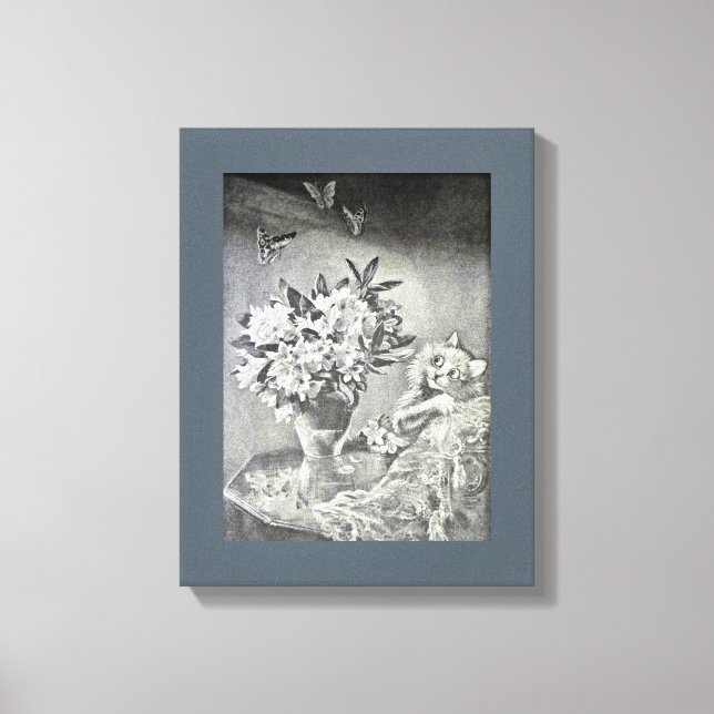 Toile Papillons, Vase à fleurs, Chat, Louis Wain (Recto)