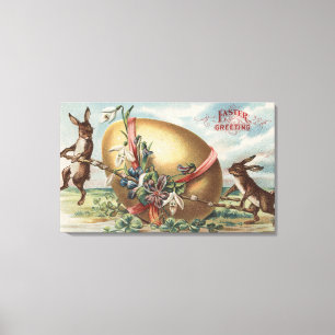 Toile Pâques GreetingsRabbits par un oeuf décoré