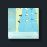 Toile Parade Abstraite des oeufs bleus<br><div class="desc">Des oeufs bleus,  blancs et marrons défilent sur des cordes dans cette peinture abstraite de June Erica Vess. Séparée en différents panneaux,  cette pièce présente différentes nuances de bleu dans l'arrière - plan ainsi que de vert. Commandez aujourd'hui !</div>