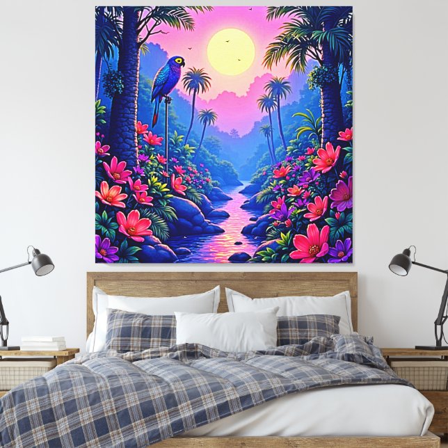 Toile Paradis Perroquet Lune Jungle Bleue (Insitu(Chambre))