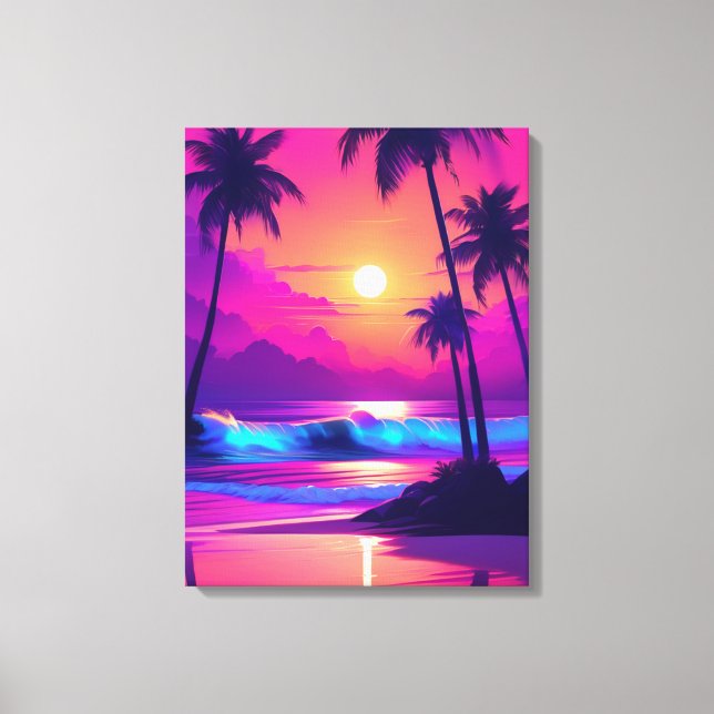 Toile Paradis tropical : Coucher de soleil rose avec pal (Recto)