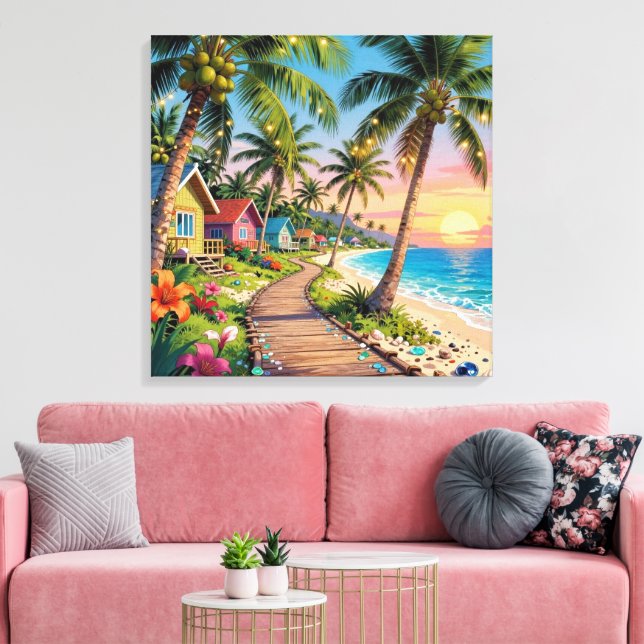 Toile Paradis Tropical Maison de Bord de Mer Côtière Océ (Insitu(Salon))