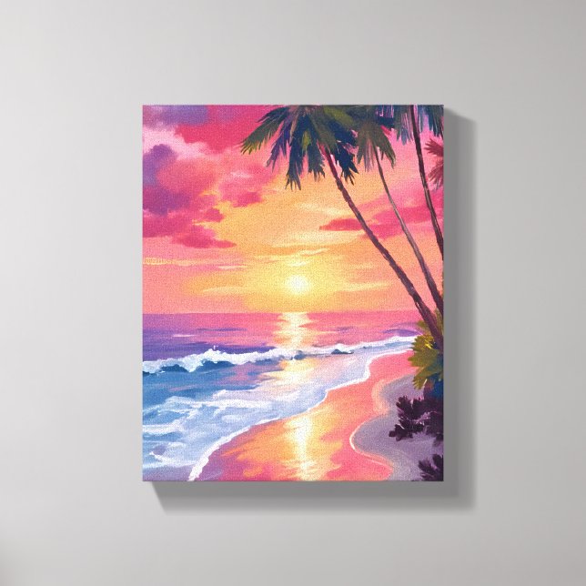 Toile Paradise Sunset | Pink Tropical Watercolor Beach (Recto)