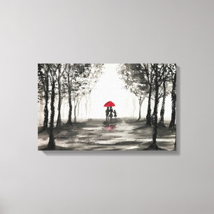Toile Parapluie rouge amour couple Canvas art