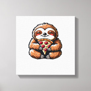 Toile Paresseux drôle mangeant de la Pizza, Animal Kawai