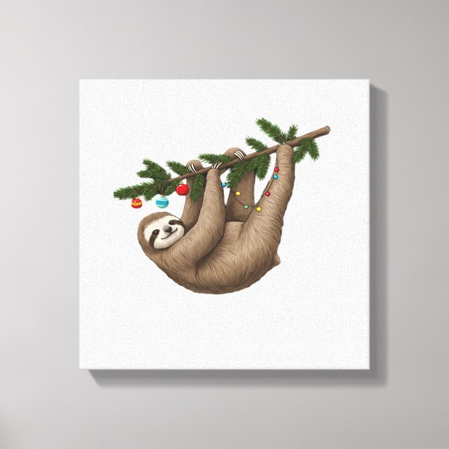 Toile Paresseux joyeux sur une branche d'arbre de Noël a (Recto)