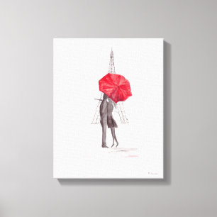 Toile Paris amoureux couple avec parapluie rouge Impress